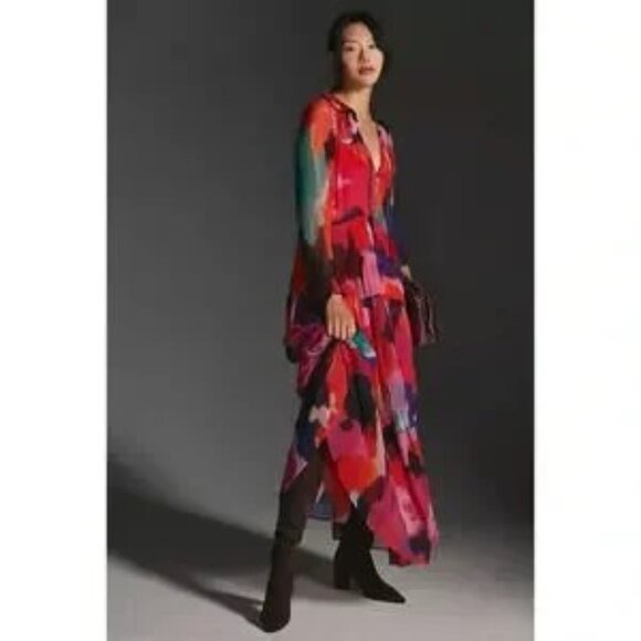 Anthropologie Marais Printed Chiffon Maxi Dress size MP - 2 pieces - Picture 5 of 5